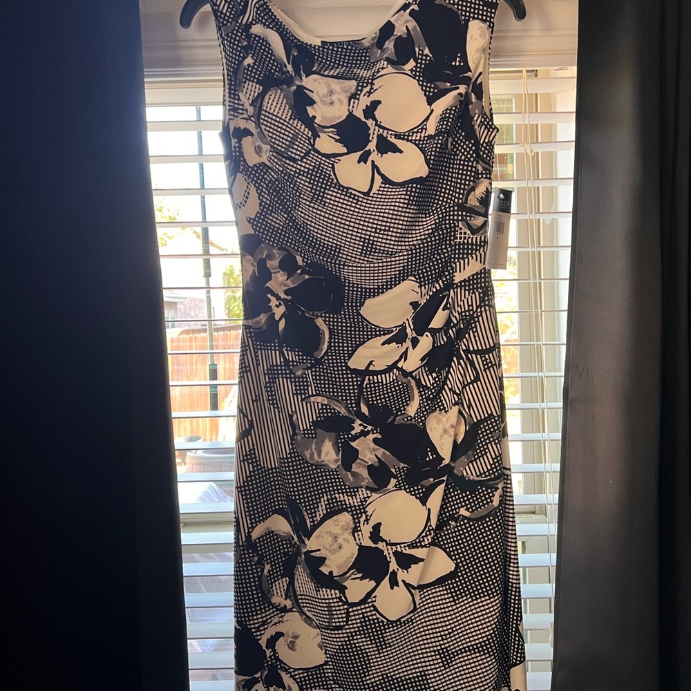 Ralph Lauren Black and White Floral Midi Dress